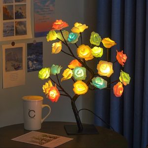 Romantic LED Black tree color rose Tree lamp USB switch simulation fake flower night light friend birthday gift small table lamp