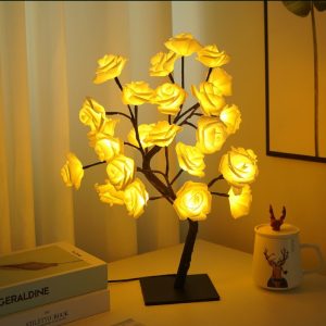 Romantic LED Black tree Yellow Rose Tree lamp USB switch simulation fake flower night light friend birthday gift small table lamp
