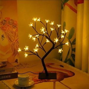 Romantic LED 24 cherry blossom tree lights Tree lamp USB switch simulation fake flower night light friend birthday gift small table lamp