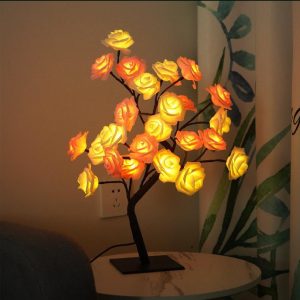 Romantic LED Black tree White + Pink Rose Tree lamp USB switch simulation fake flower night light friend birthday gift small table lamp