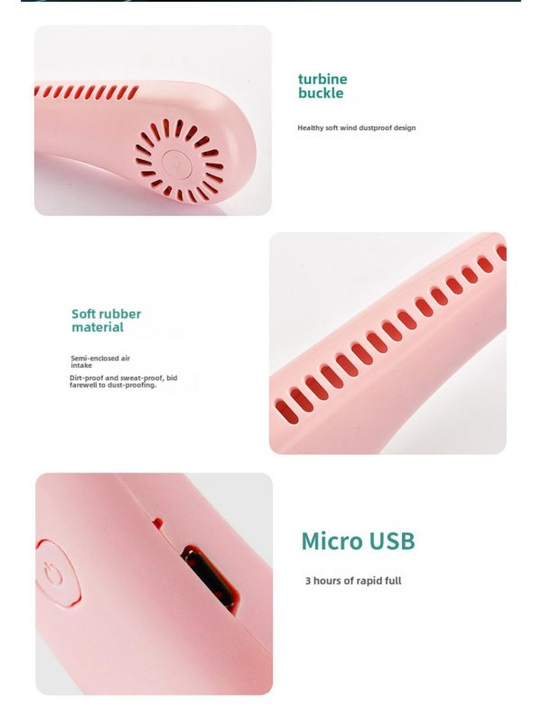 Outdoor Pink Color cooling usb charging small fan silent lazy portable mini turbo bladeless neck fan - Image 2