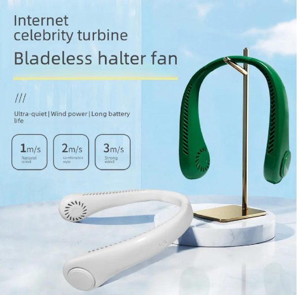 Outdoor green Color cooling usb charging small fan silent lazy portable mini turbo bladeless neck fan - Image 2